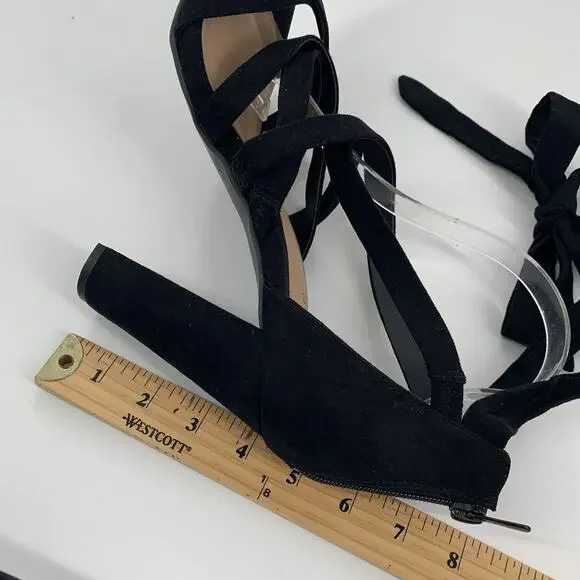 Torrid Ankle Wrap Faux Suede Block High Heels 9.5 W Wide Womens Black Open Toe - Picture 6 of 8